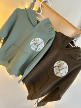 Load image into Gallery viewer, Dusty green hoodie - Animals on safari
