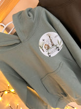 Load image into Gallery viewer, Dusty green hoodie - Animals on safari
