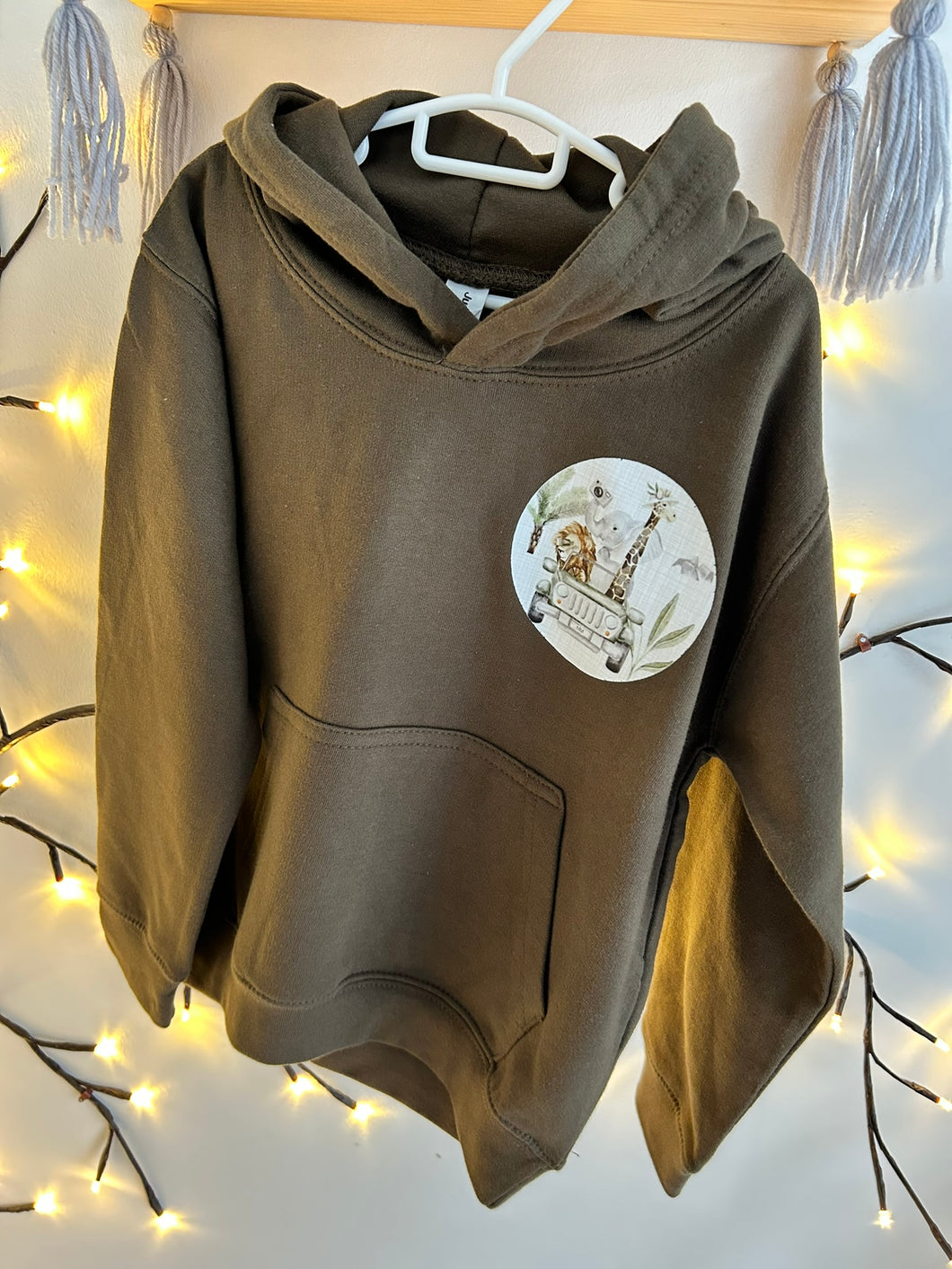 Olive hoodie - Animals on safari