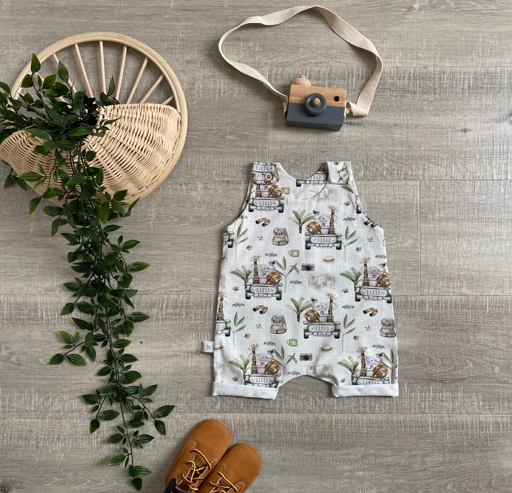 Animals on Safari - Rolled shortie romper