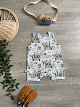 Load image into Gallery viewer, Animals on Safari - Rolled shortie romper
